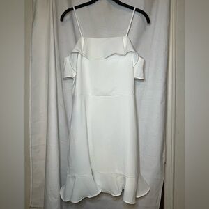 NWT She & Sky White Spaghetti Strap White Ruffle Lined Dress w/ Zip Back Size L
